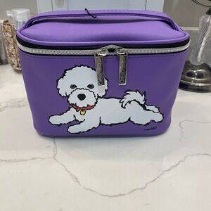 Marc Tertro purple train cosmetic case Bichon Frise NWT